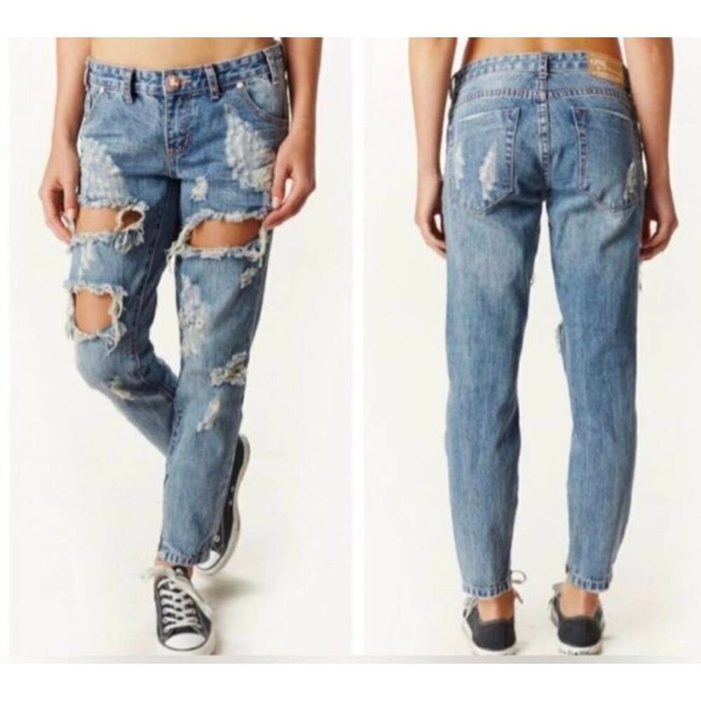 One by One Teaspoon Trashed Free Birds Low Rise Rigid Skinny 7/8 Length Jeans 29